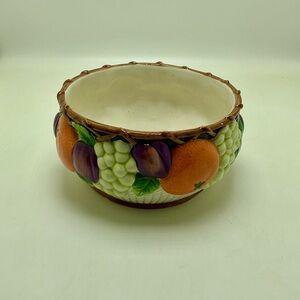 Vintage Fitz & Floyd Hand Painted Ceramic Fruit Basket Bowl
